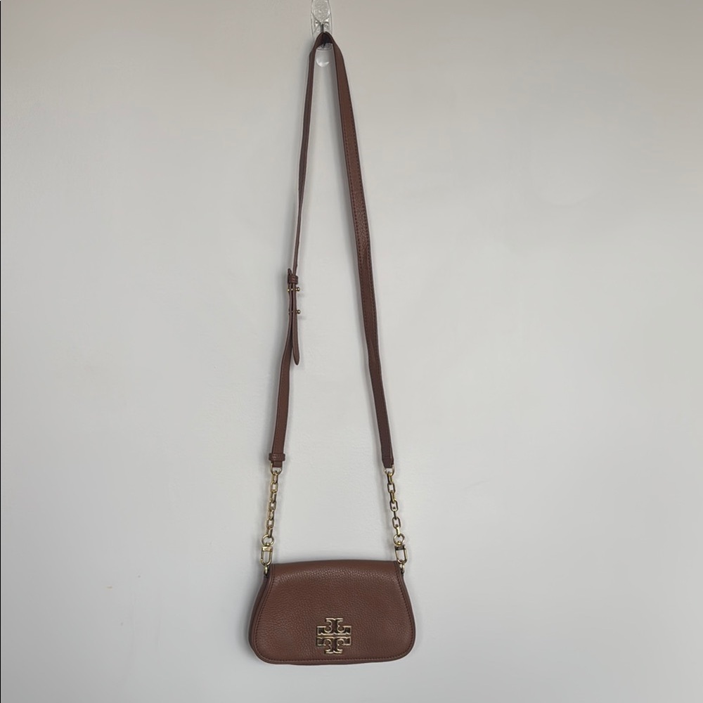 Tory Burch Brown Structured Crossbody Bag with Chain Detail